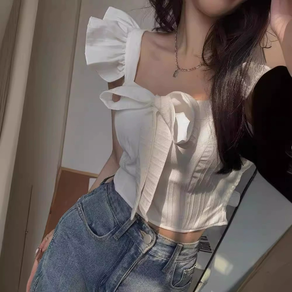 Французский сладкий бант маленький летающий рукав камзол жилет женский летний с нагрудным ковриком