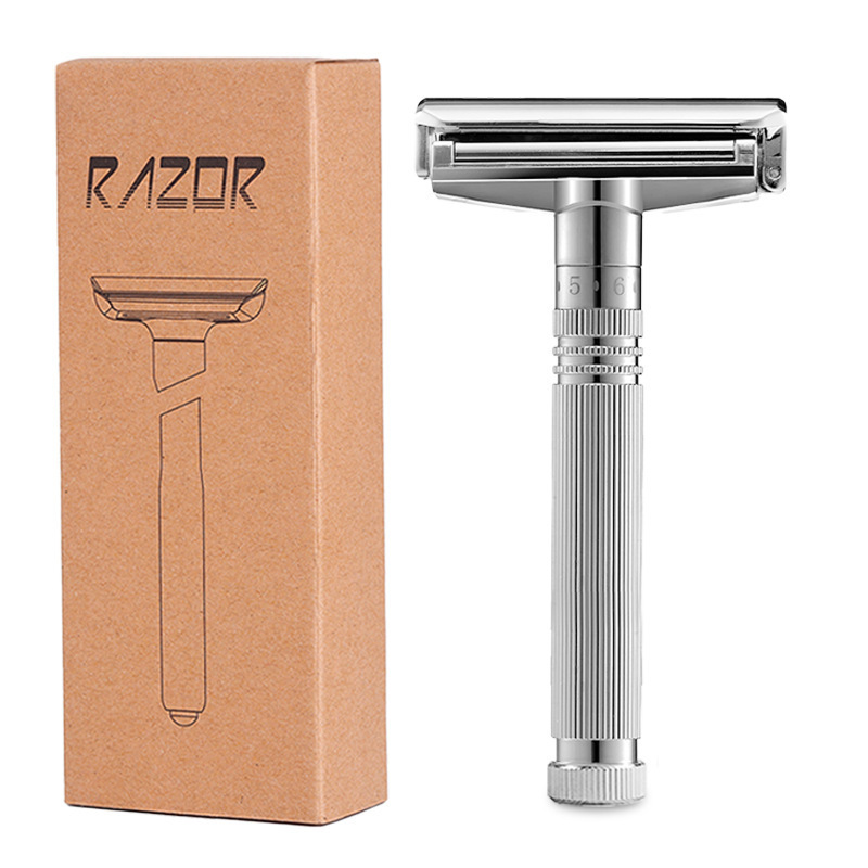 Old-Fashioned Aluminum Alloy Razor, Universal Storage Box Type, Reusable, Double-Edged, Safe, Retro Style for Men and Women