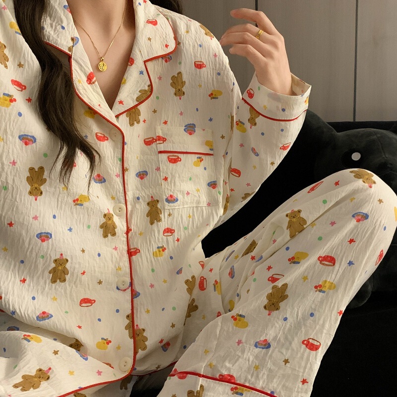 Factory cross-border plus size pajamas women's Christmas stars bear spring and autumn long sleeve girl two-piece suit can be worn outside