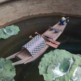 J7IB实木室外防水船模鱼缸鱼池造景装饰小木船江南水乡乌篷船工艺