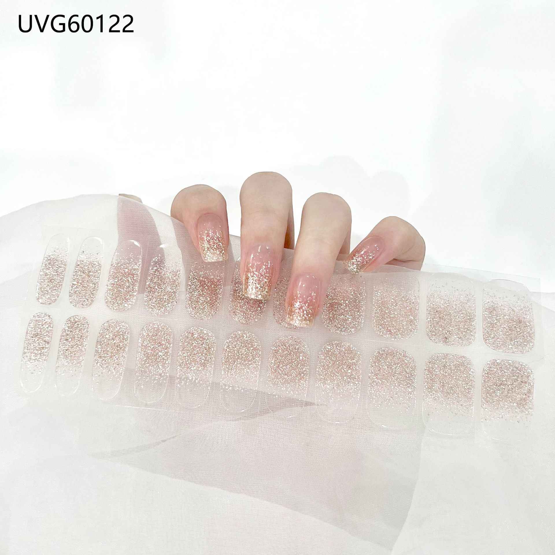 Pegatinas de uñas de gel UV transparentes efecto hielo, semicuradas, con lámina dorada, fototerapia, efecto película de aceite