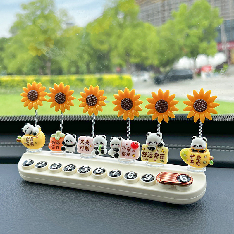 Sunflower Blessing Panda Temporary Parking Number Plate Creative Cute Moving Car Phone Plate Aromatherapy Car Interior Decoration