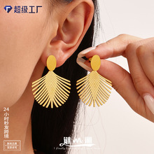 谜丽欧美外贸纹理夸张耳环时尚高级感不锈钢镀金耳饰跨境流行饰品