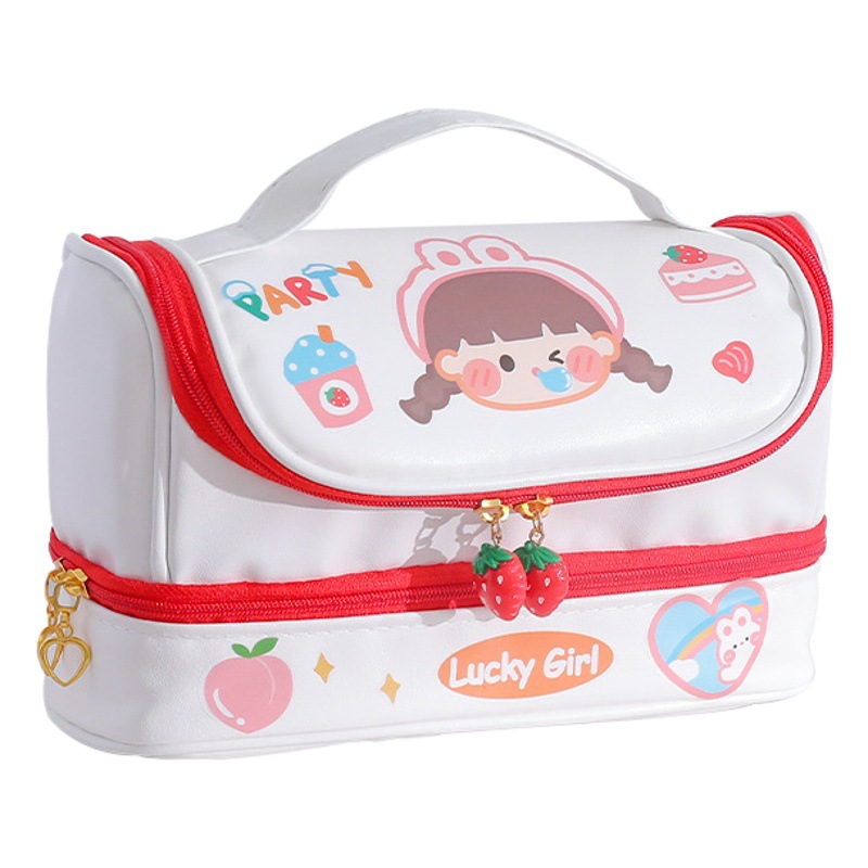Caja de lápiz de gran capacidad Yiwu papelería doble capa DIY chica corazón almacenamiento cosmético bolsa estudiante de secundaria papelería caja de lápiz
