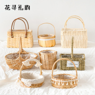 Flower Blue Woven Basket Mini Home Decorations Ornaments Living Room Plant Bamboo Woven Basket Flower Pot Box for Dried Flowers