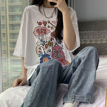 2022夏季新款韩版ulzzang短袖t恤女宽松百搭圆领慵懒风港味ins潮