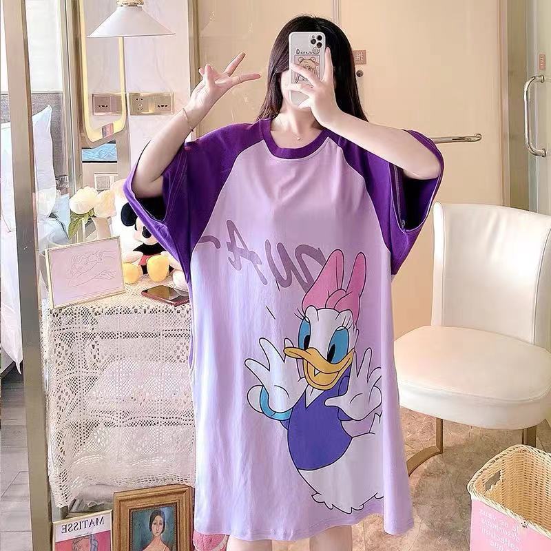 Mickey camisón pijamas de mujer suelta de manga corta de dibujos animados más tamaño vestido MIDI primavera y verano se puede usar fuera de la casa desgaste chica