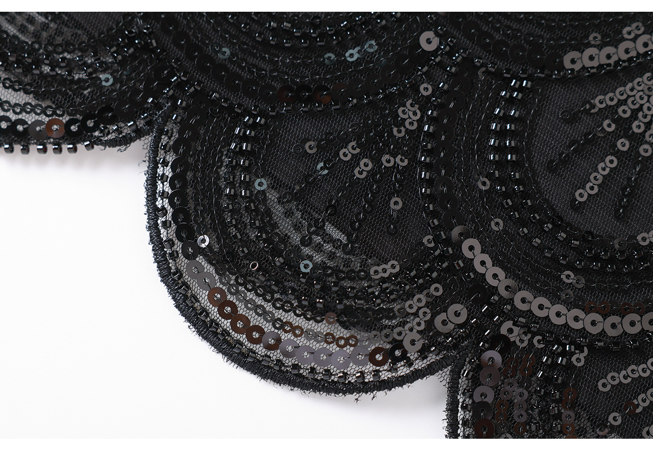 Áo hai dây nữ đính cườm sequin cao cấp phong cách Pháp — màu đen chi tiết 27