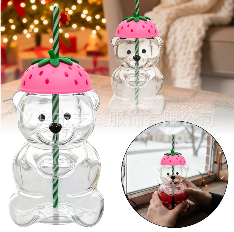 Transfronterizo Amazon Bearista Glass Straw Cup Teddy Bear Glass Straw Cup en stock