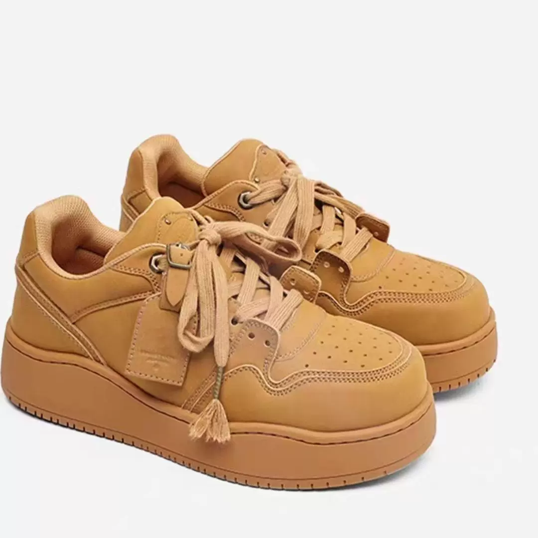 原创复古休闲板鞋女春季新款灰色面包鞋女小众设计增高情侣鞋