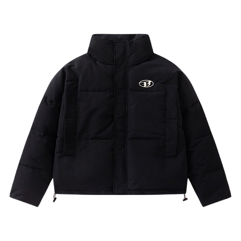 Catálogo de invierno nueva marca de moda americana carta de metal negro abrigo de algodón de los hombres sueltos engrosada abrigo de pan corto