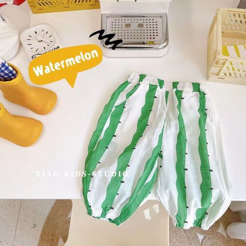 Children's Summer Vacation Sunscreen Pants Retro Floral Print Universal Insect-Proof Shorts Top Mid-Waist Beach Pants Transparent