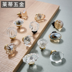 Brass crystal wardrobe door single hole handle modern light luxury minimalist transparent drawer cabinet shoe cabinet black small handle