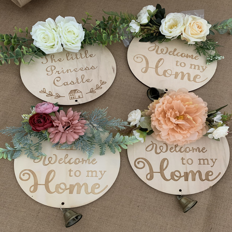 Country Style hello Garland Front Door Decoration Round Welcome Wooden Tag Door Plate Wooden Crafts Customized Country Style hello Garland Front Door Decoration Round Welcome Wooden Tag Door Plate Wooden Crafts Customized