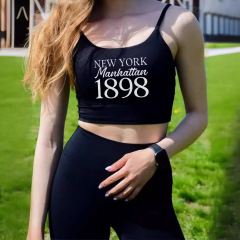 Qi Duo European and American personality letter print hot girl short navel top cross-border hot sale women's slim halter vest