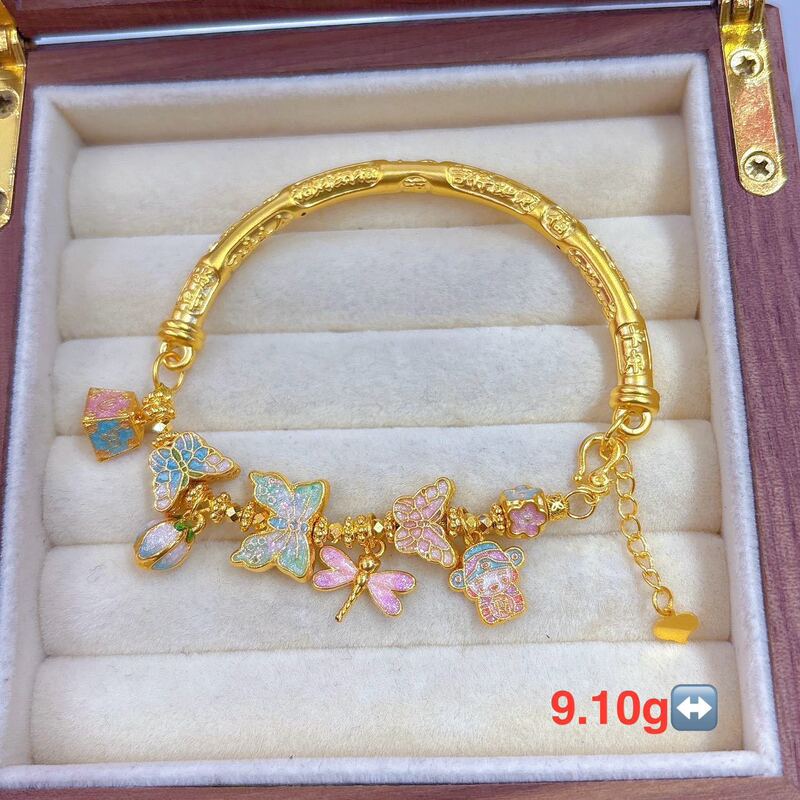 Shuibeijin 5D Gold Bracelet for Women, Pure Gold 999 Cherry Blossom Butterfly Filigree Bracelet, Pure Gold Gift for Girlfriend