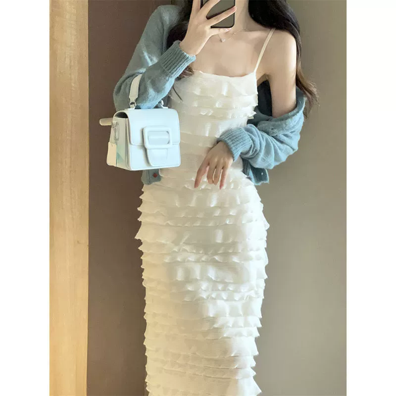 Чисто желание подтяжка торт платье женское осень 2024 новый дизайн очень фея тонкая и темпераментная длинная юбка