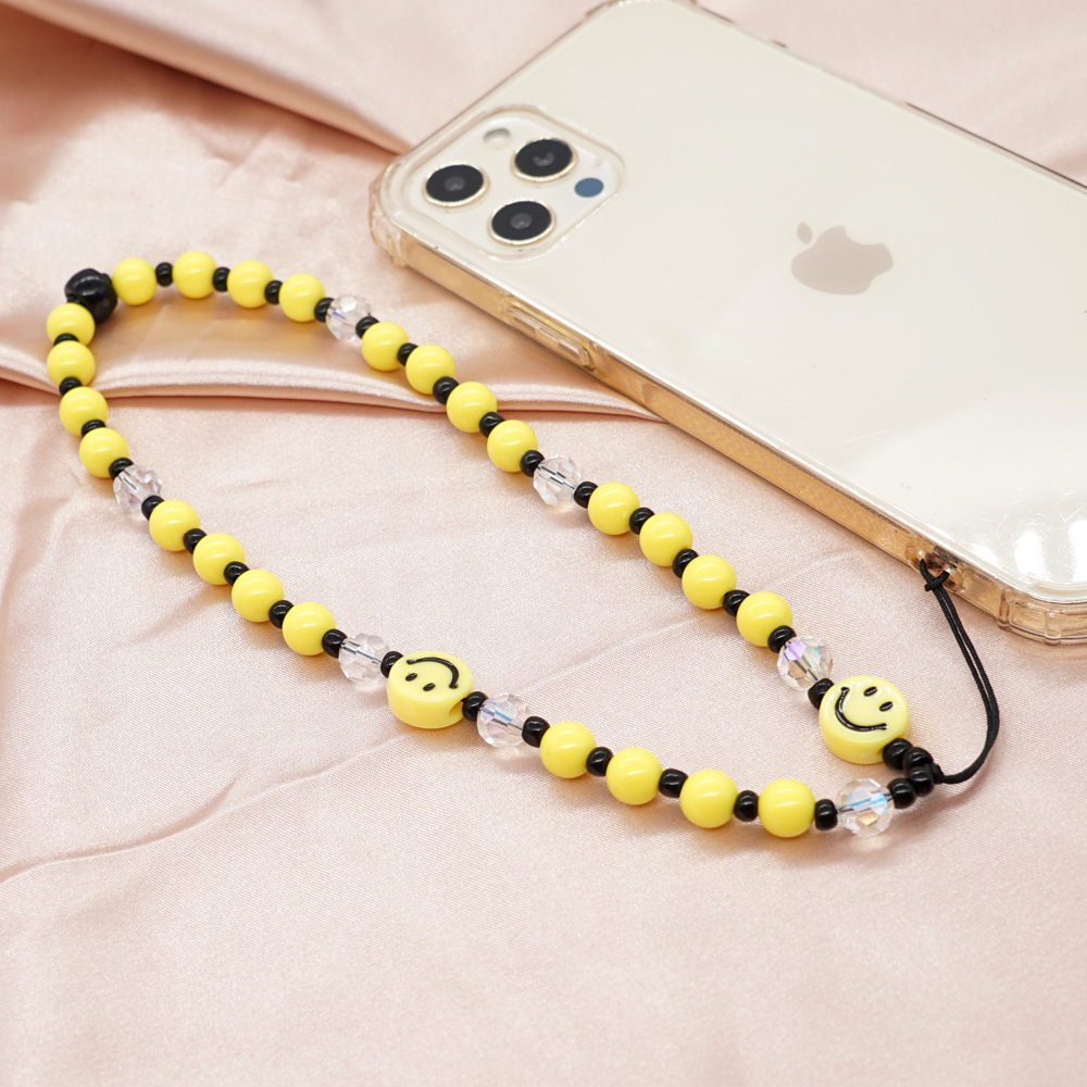new macaron yellow crystal smiley beaded mobile phone chain lanyardpicture3