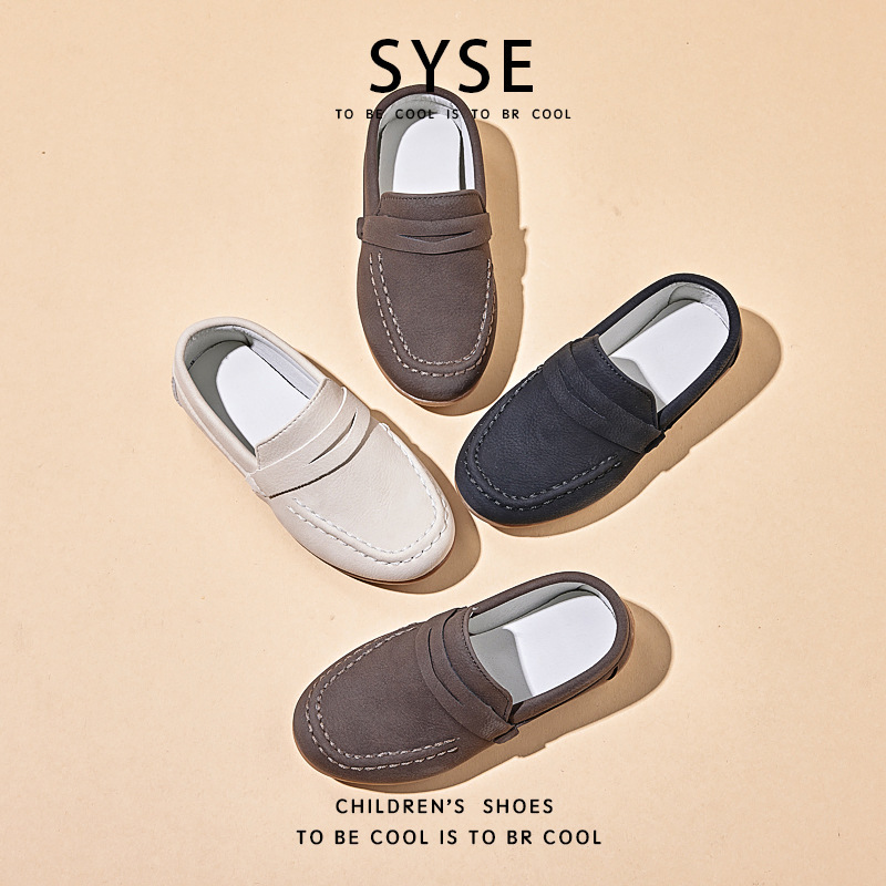 British Style Children's Leather Shoes with Soft Soles, Slip-On Boys' Loafers, 2026 Spring New Model Baby Shoes, Trendy Children's Shoes