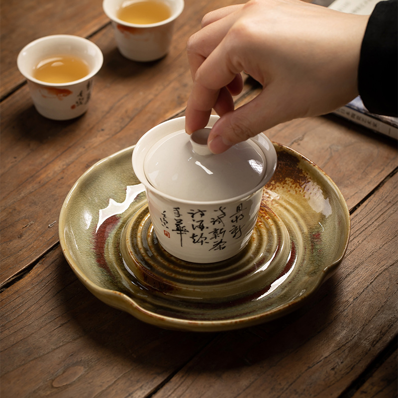 中式复古手工陶瓷粗陶壶承干泡台茶台茶盘托盘茶壶垫养壶茶具配件