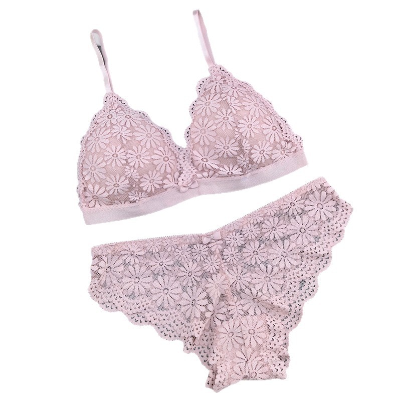 Bra de estilo francés conjunto de encaje femenino se reúne de alta calidad sin anillo de acero hermosa espalda delgada ropa interior de tamaño grande transfronteriza