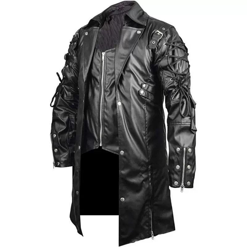 (Cross-border trading), long polyurethane jacket, Amazon, halloween, punk style, mid-length