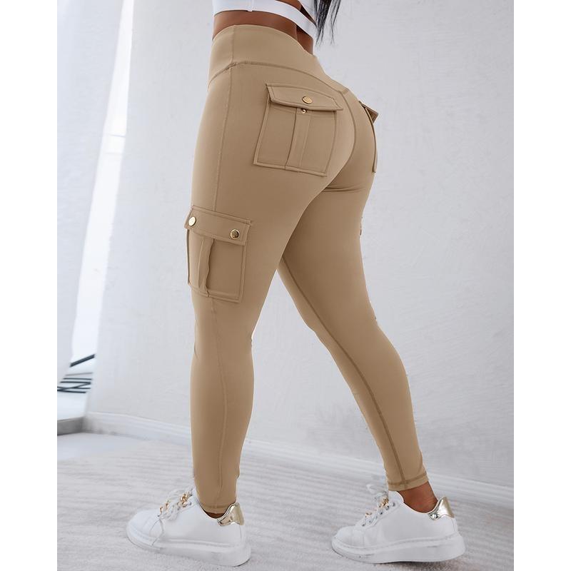 ⑧B 1824308 Dropshipping Aliexpress Cross-Border New Sports Pants High Waist Cuffed Flap Pocket Pants Women's
