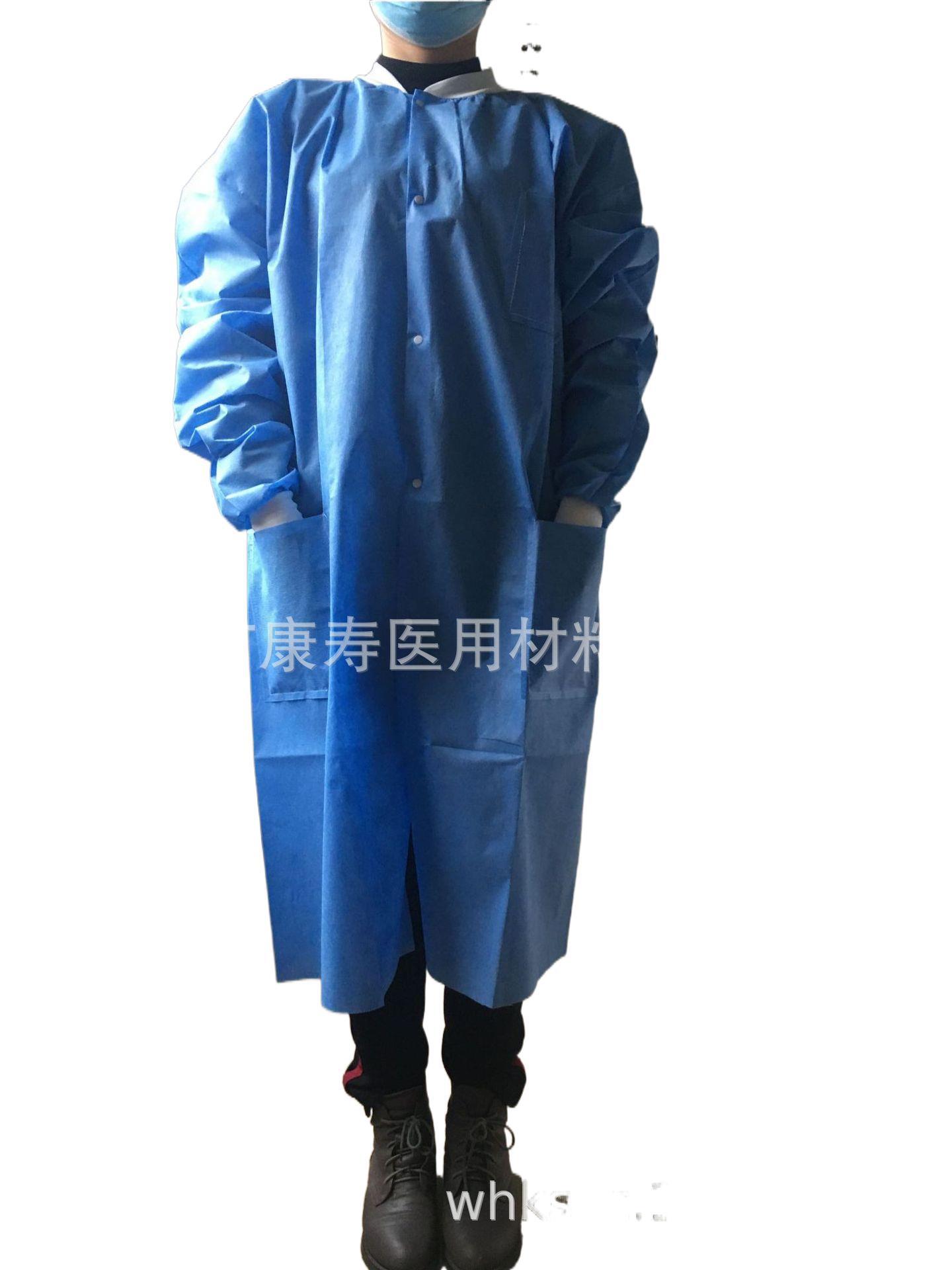 现货一次性PP无纺布食品厂无尘车间劳保工作防护口袋塑料扣实验服