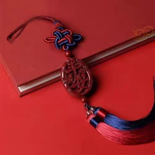 High-Content Cinnabar Five Emperors Money Car Pendant Hand-Woven Chinese Knot Hanging Ornaments Car Accessories Safety Decorations