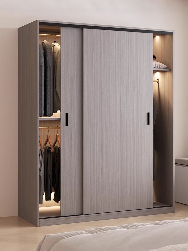 Solid Wood Wardrobe Home Bedroom Sliding Door Cabinet Economical and Practical 2025 New Ecological Board Wardrobe for Rental Housing