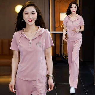 中年妈妈装短袖t恤2026年夏季新款中老年休闲运动服套装女上衣服