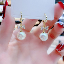 蝴蝶结珍珠耳环新款气质高级感简约耳饰小众设计感超闪小巧耳扣女