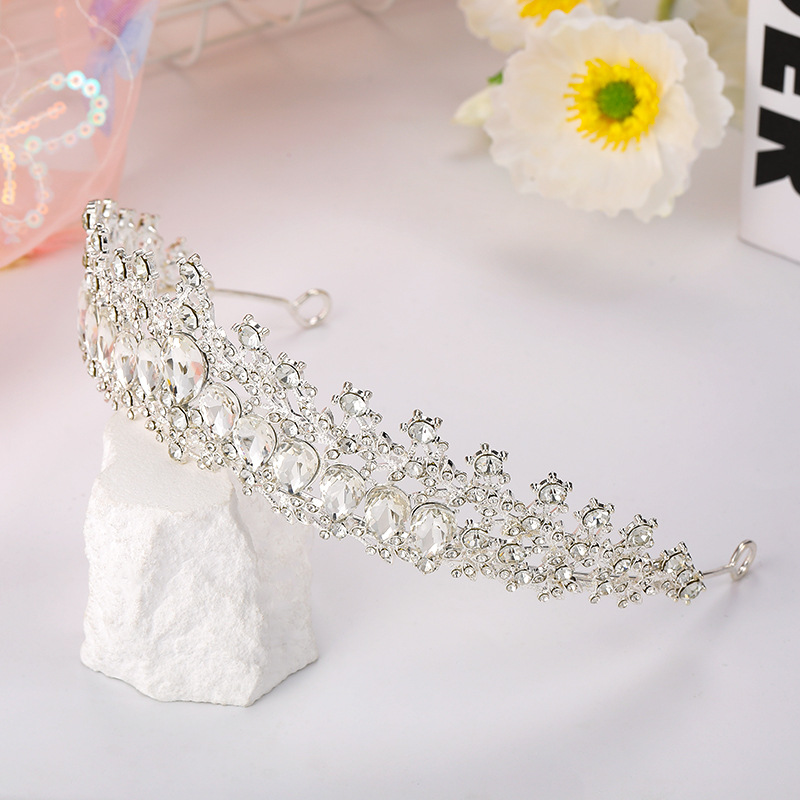 bridal headdress, luxurious and shiny rhinestone beauty pageant crown, multi color water drop headdress, wedding dress accessories, headband_voghion.com