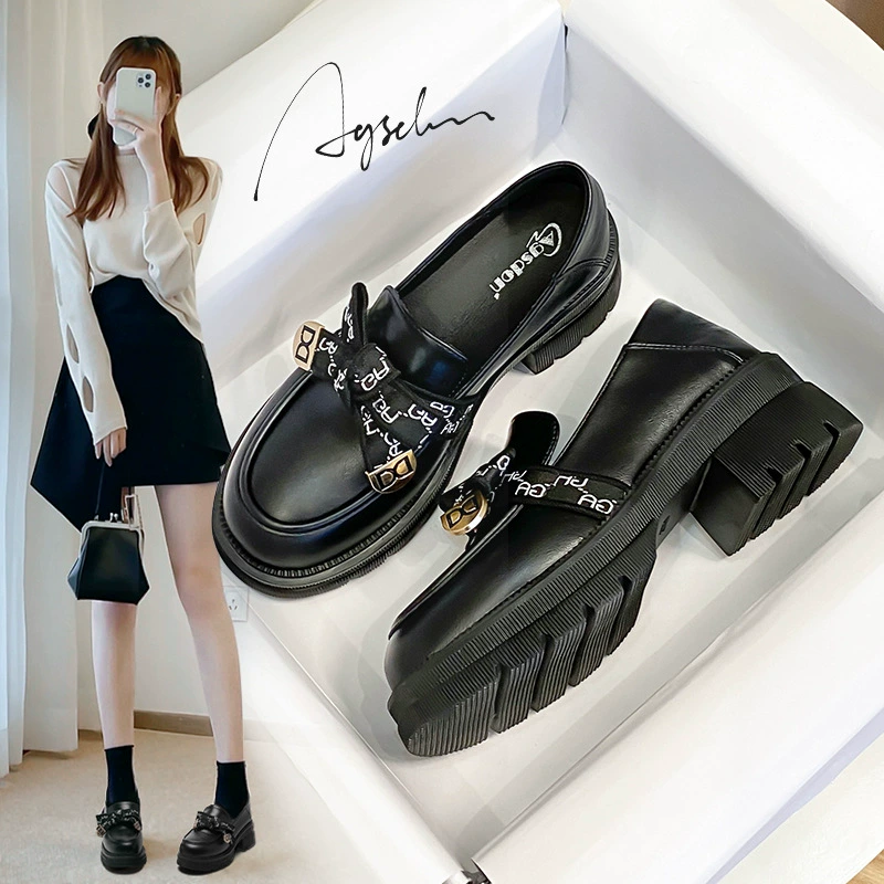 Маленькие кожаные туфли Augustina, женские туфли на толстой подошве, новинка 2023 года, на весну и осень, однотонные туфли в студенческом стиле, уличные туфли интернет-знаменитостей с фотошопом
