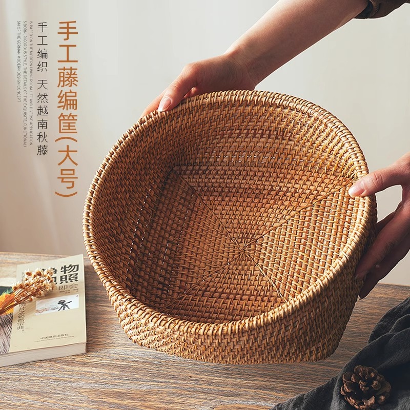 Cesta de almacenamiento de ratán, cesta de frutas, cesta para bollos al vapor, cesta de bambú para pan y refrigerios, cesta de picnic