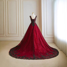 WEDDING DRESS 喷银酒红色敬酒服双肩拖尾蕾丝宴会主持人艺考礼服