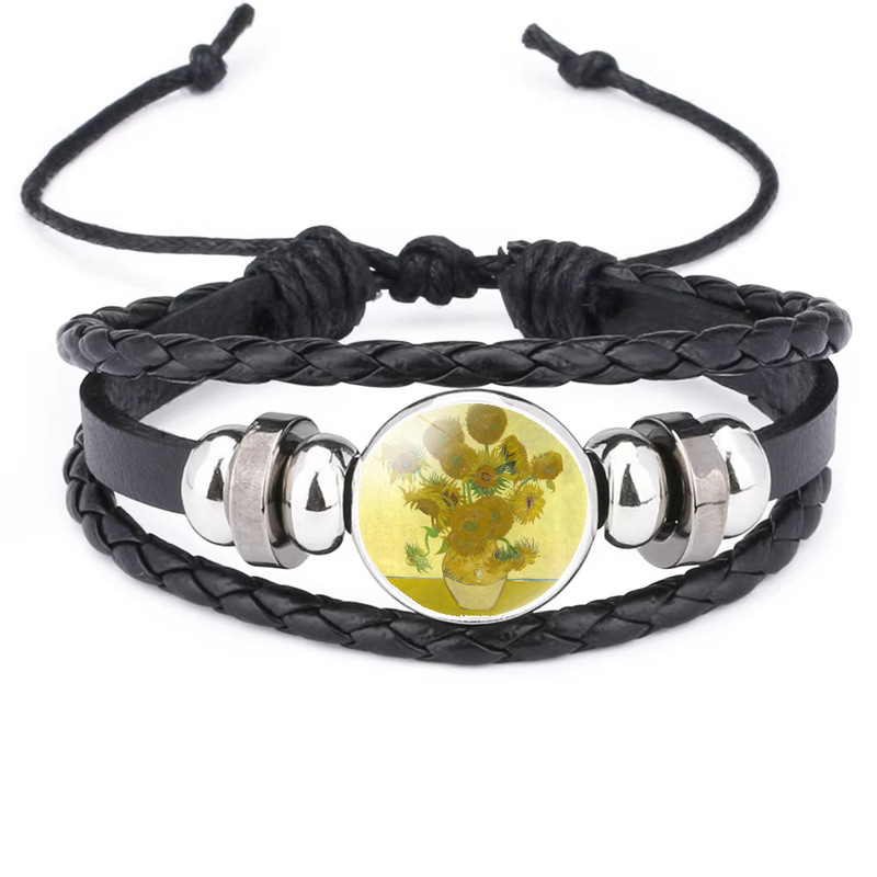 Van Gogh's Still Life Painting of Fifteen Sunflowers, Black Multi-Layered Bracelet, European and American Fashion Casual Accessories Van Gogh's Still Life Painting of Fifteen Sunflowers, Black Multi-Layered Bracelet, European and American Fashion Casual Accessories