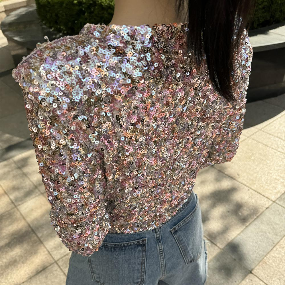 2025 nueva Europa y América Amazon manga larga ciudad de color casual suelta chaqueta de cuello V camiseta de ropa superior de mujer image 3