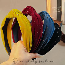 韩系复古秋冬新款打结丝绒发箍时尚宽边纯色烫钻头箍气质发饰头饰