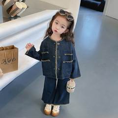 女童牛仔套裝春秋女寶寶洋氣韓版衣服2024新款兒童網紅休閒兩件套