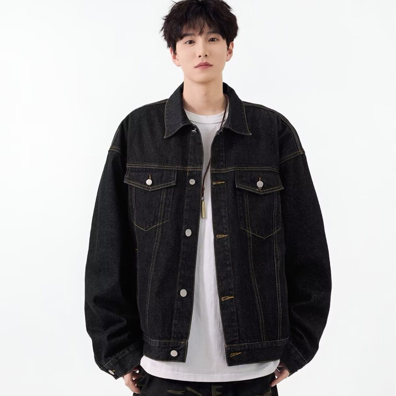 American-style dark blue high-end denim jacket for men, 2026 new trendy brand, casual loose fit, versatile and stylish outerwear