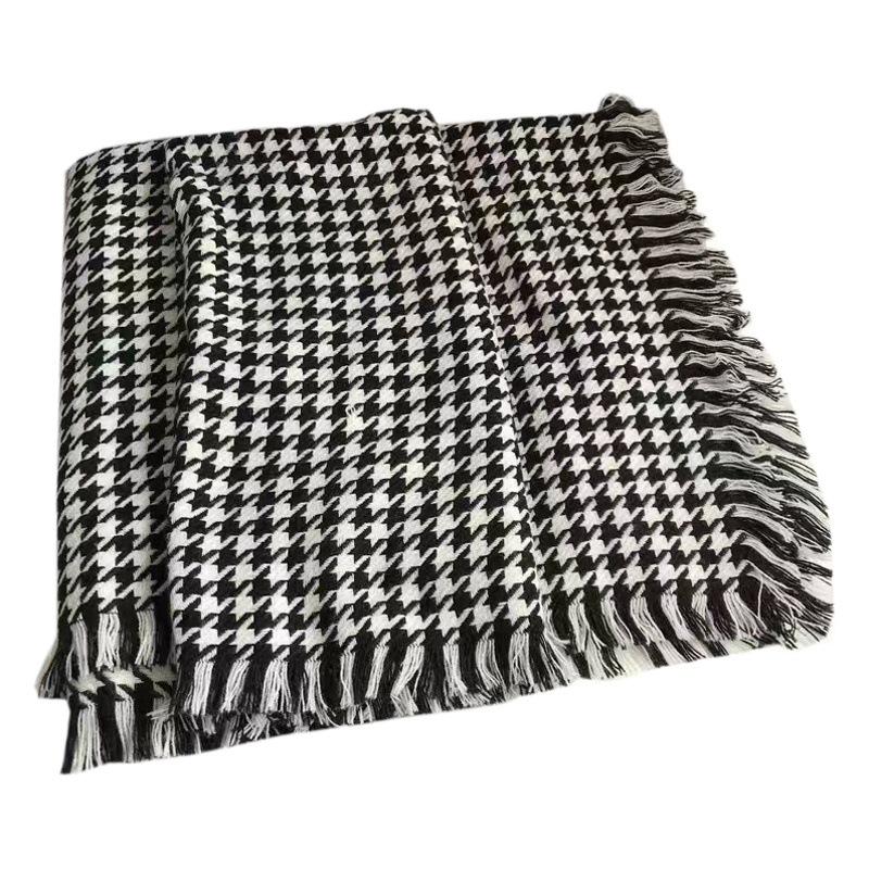 新作秋冬モヘアスカーフ レディース 韓国風 厚手 暖かい 多用途 チェック柄 ネックウォーマー ニット フリンジ付き 学生スカーフ