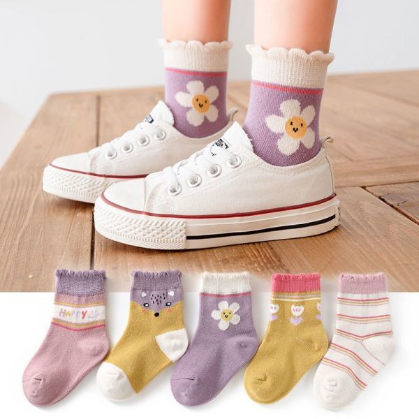 Calcetines para bebé Clase A Primavera y otoño Dibujos animados Calcetines de algodón coreano Calcetines para niños de tubo medio de invierno para bebés Calcetines para niños y niñas