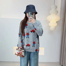 爱元2025新款胖妹妹大码女装冬装宽松字母卡通圆领套头毛衣FT703