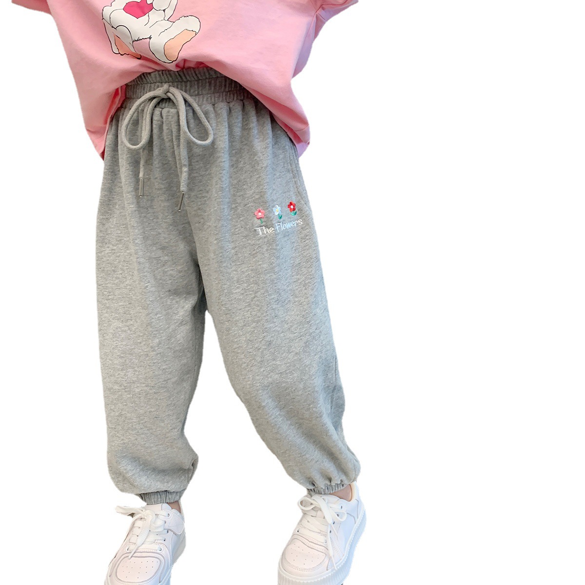 모모 홈 2023 봄 새로운 귀여운 꽃 어린이 캐주얼 바지 한국면 어린이 바지 스포츠 바지