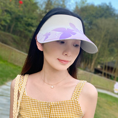 新款夏季蝴蝶彩繪空頂帽防曬無痕一體可摺疊沙灘運動遮陽太陽帽