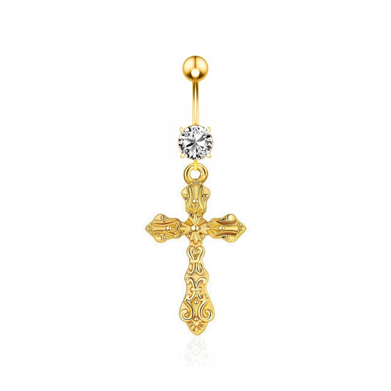 Gold Copper Inlaid Zircon Belly Button Ring - Ethnic Style Body Jewelry detail image 10