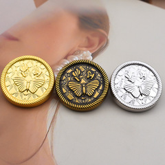Retro European and American Style Metal Buttons, Old Gold Color Round Cardigan Coat Buttons, Stereo Relief Women's Outerwear Decorative Buttons