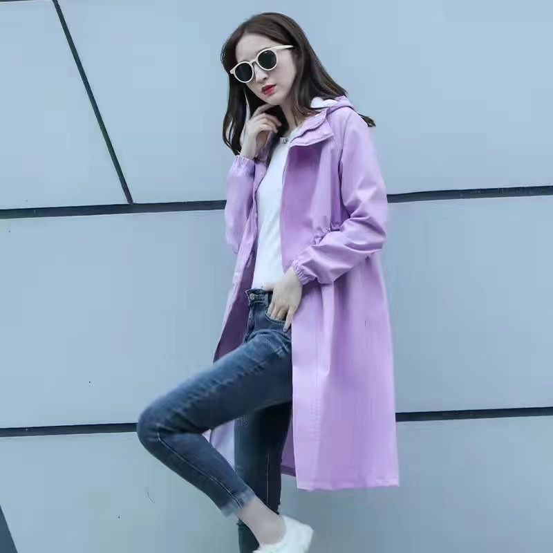 Gabardina larga a prueba de lluvia de moda-lila púrpura