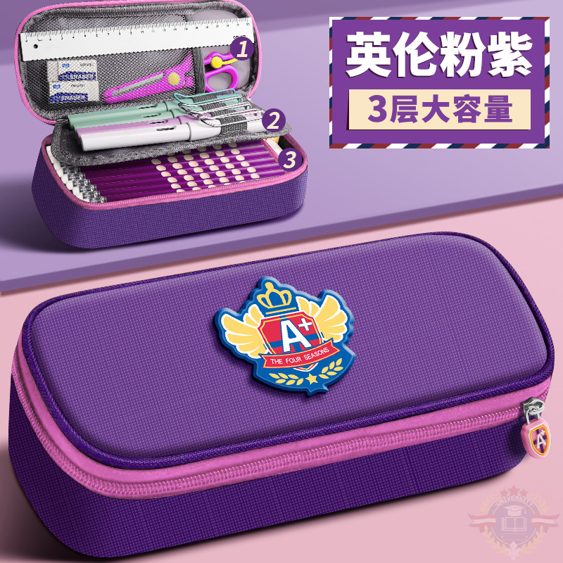 Bolsa de bolígrafo británica de gran capacidad para niños, caja de papelería para estudiantes, bolsa de papelería para niñas, lienzo francés, primer grado